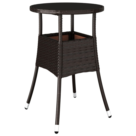Exa Glass Top Garden Bistro Table Round In Brown Poly Rattan