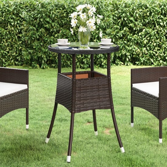 Product photograph of Exa Glass Top Garden Bistro Table Round In Brown Poly Rattan from Furniture in Fashion