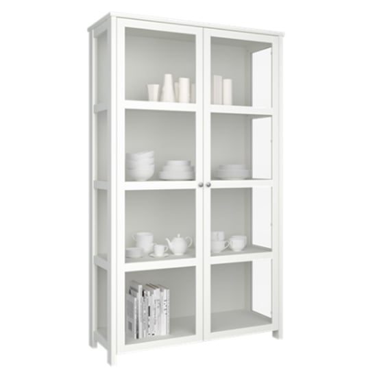 Excellent Wooden Display Cabinet In White With 2 Glass Doors