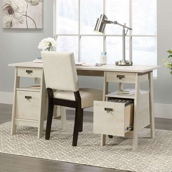 Estero Wooden Laptop Desk With 4 Drawers In Chalked Chestnut