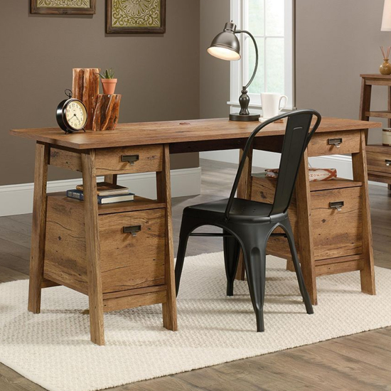 Estero Wooden Laptop Desk With 4 Drawers In Vintage Oak