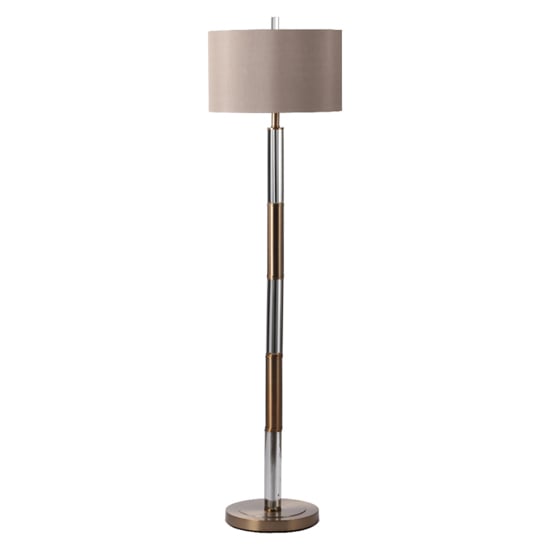 Product photograph of Exeter Dark Taupe Faux Silk Shade Floor Lamp With Champagne Gold Base from Furniture in Fashion