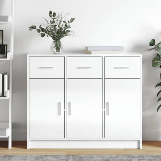 Read more about Exeter high gloss sideboard with 3 doors 3 drawers in white