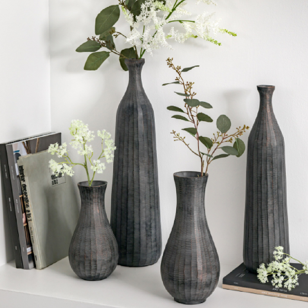 Exeter Small Aluminium Bottle Vase In Antique Grey