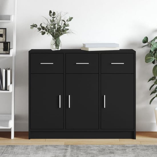 Read more about Exeter wooden sideboard with 3 doors 3 drawers in black