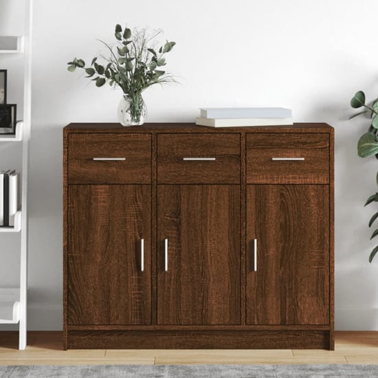 Read more about Exeter wooden sideboard with 3 doors 3 drawers in brown oak
