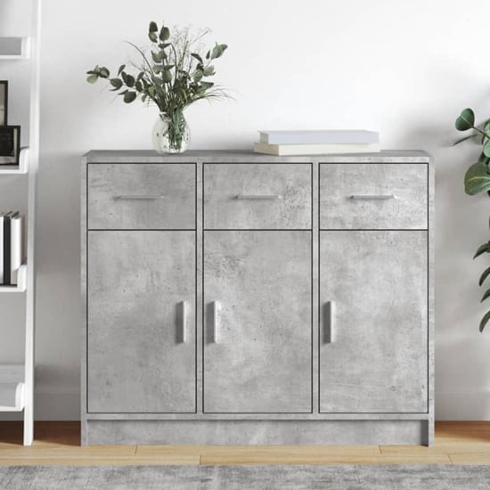 Read more about Exeter wooden sideboard with 3 doors 3 drawers in concrete grey