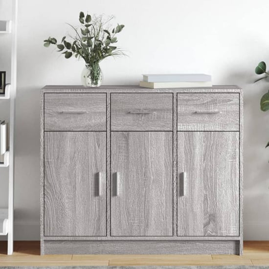 Read more about Exeter wooden sideboard with 3 doors 3 drawers in grey sonoma