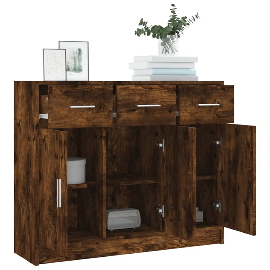 Exeter Wooden Sideboard With 3 Doors 3 Drawers In Smoked Oak