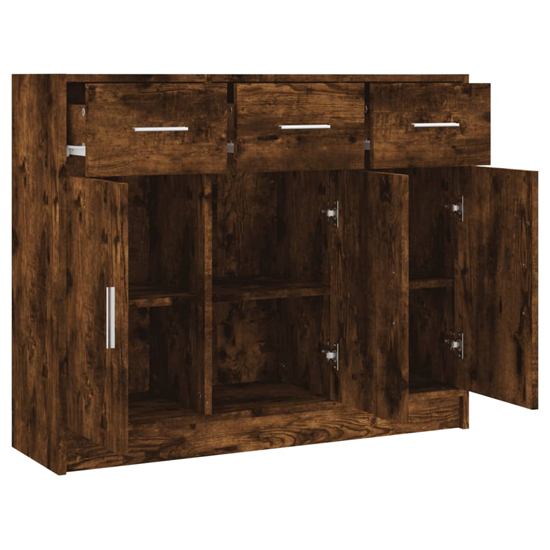 Exeter Wooden Sideboard With 3 Doors 3 Drawers In Smoked Oak