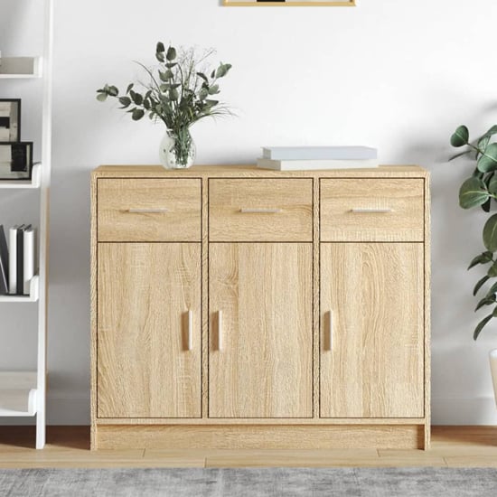 Read more about Exeter wooden sideboard with 3 doors 3 drawers in sonoma oak