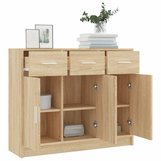 Exeter Wooden Sideboard With 3 Doors 3 Drawers In Sonoma Oak