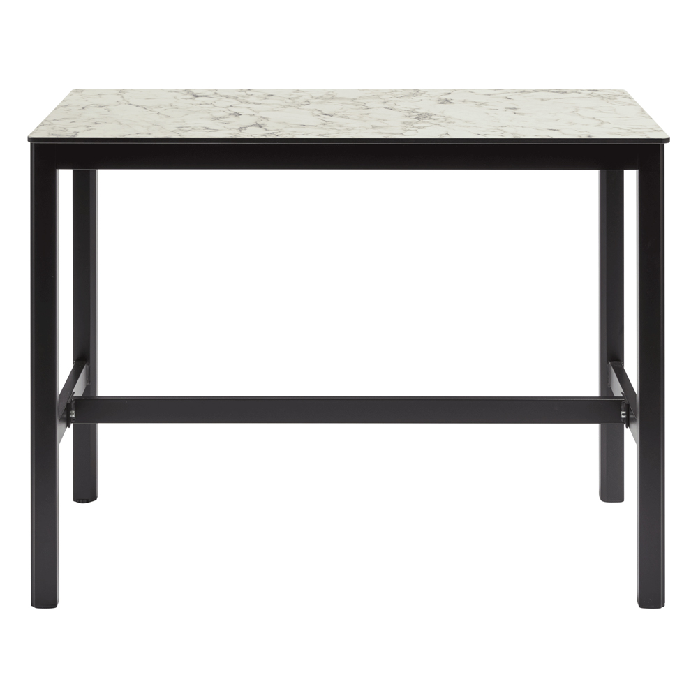 Extro 120cm Wooden Mid Bar Table In White Carrara Marble
