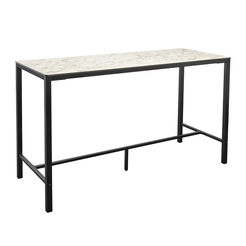 Extro 179cm Carrara Marble Effect Bar Table with Black Base