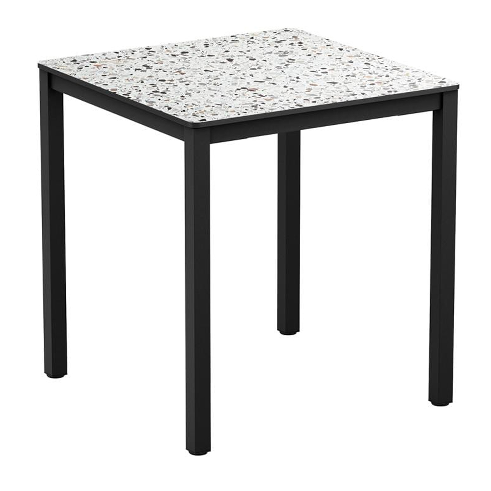 Extro Mixed Terrazzo Wooden Dining Table With 4 Toller Black Chairs