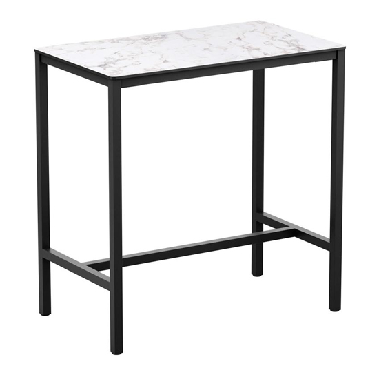 Extro Rectangular Wooden Bar Table In Carrara Marble Effect