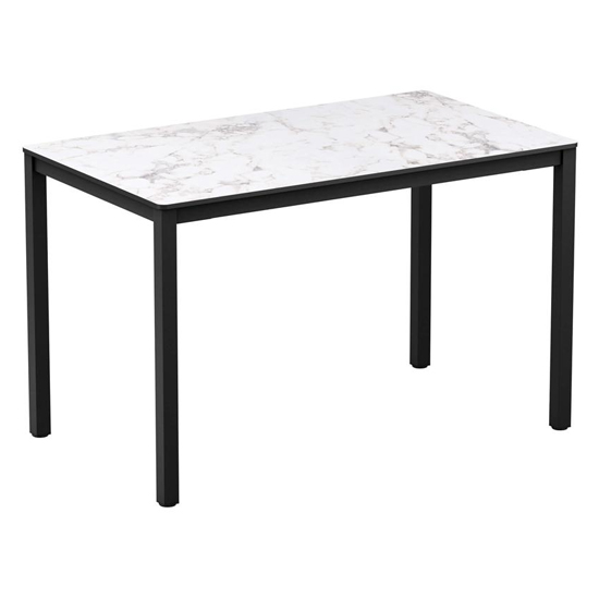 Read more about Extro rectangular wooden dining table in carrara marble effect