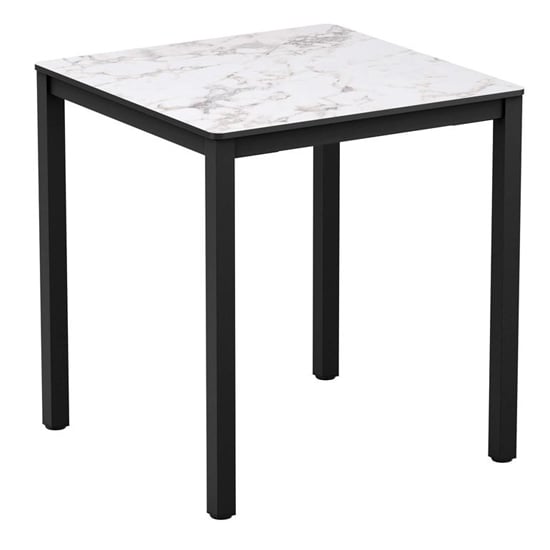 Read more about Extro square 60cm wooden dining table in carrara marble effect