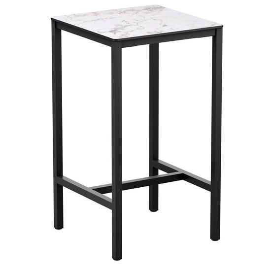 Extro Square 69cm Wooden Bar Table In Carrara Marble Effect