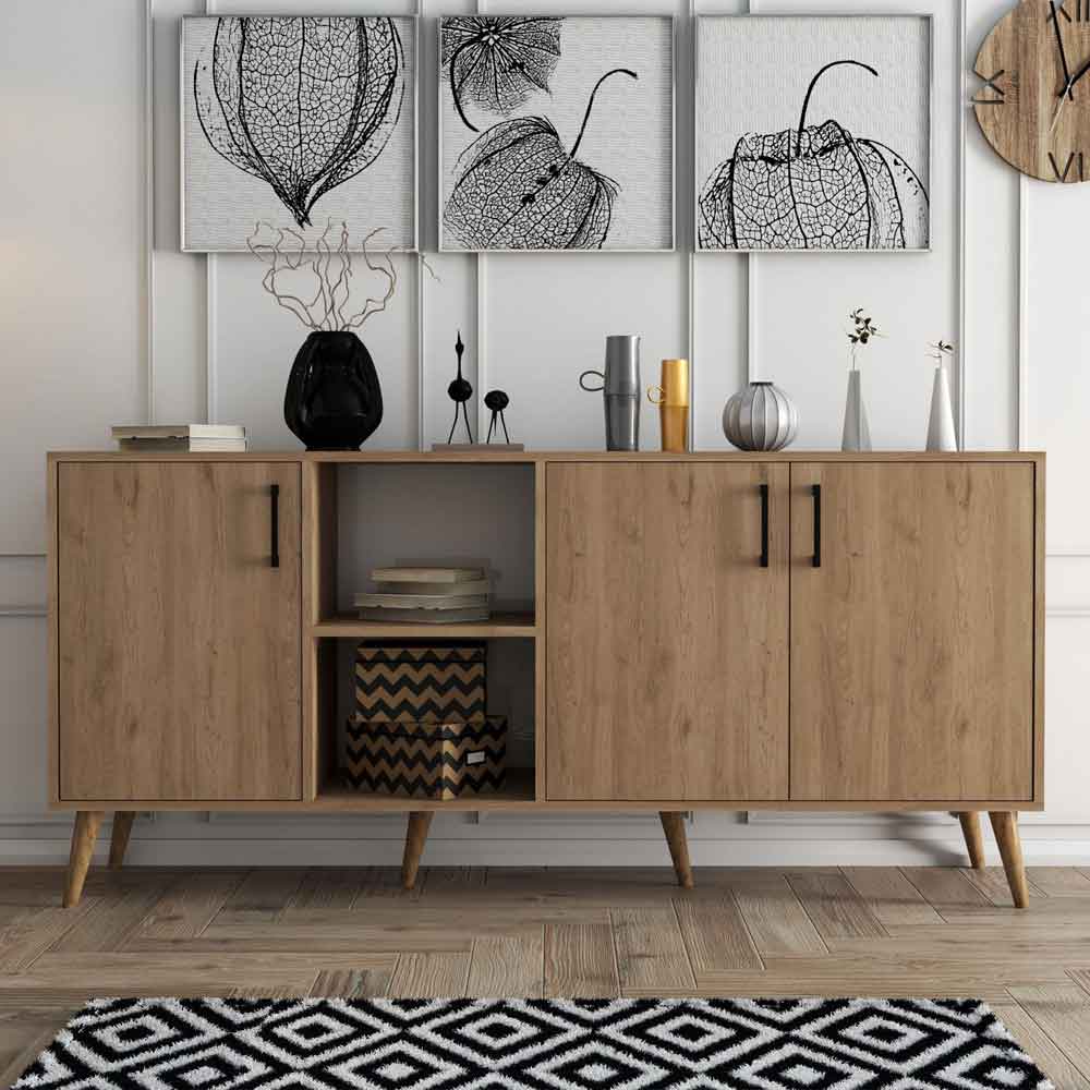 Exxen Wooden Sideboard with 3 Doors in Oak
