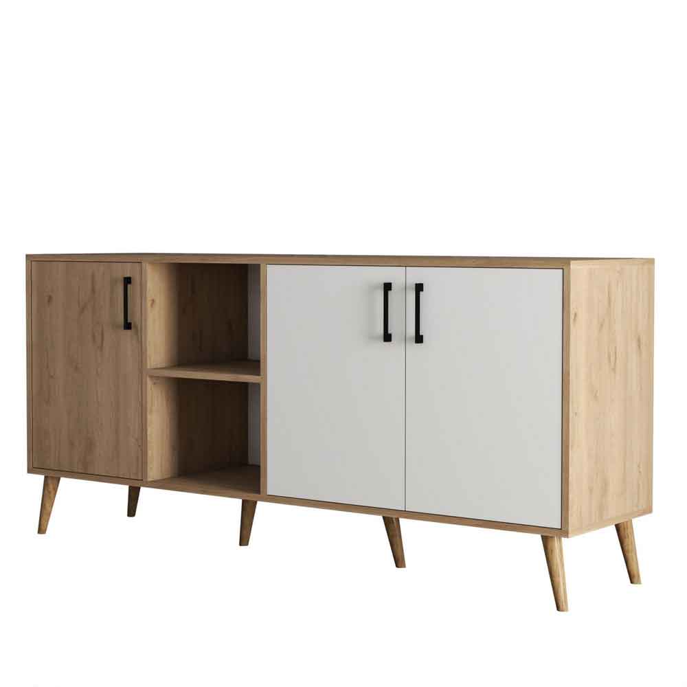 Exxen Wooden Sideboard with 3 Doors in White and Oak