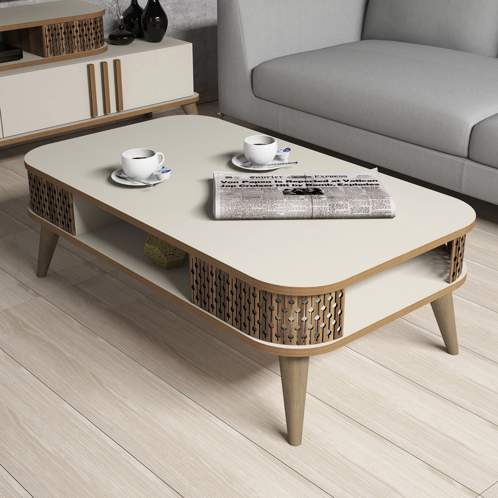 Eylul Wooden Coffee Table in Cream