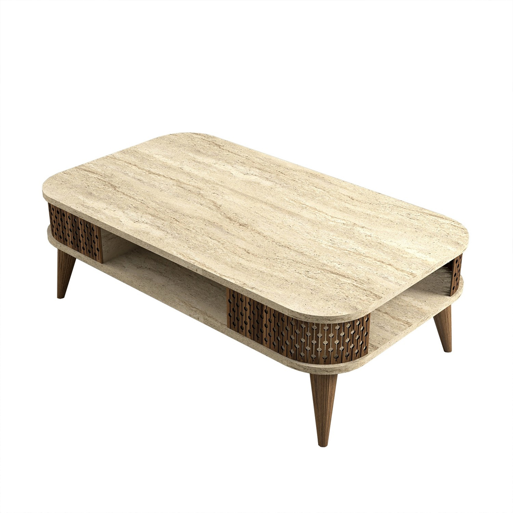 Eylul Wooden Coffee Table in Travertine Marble Effect