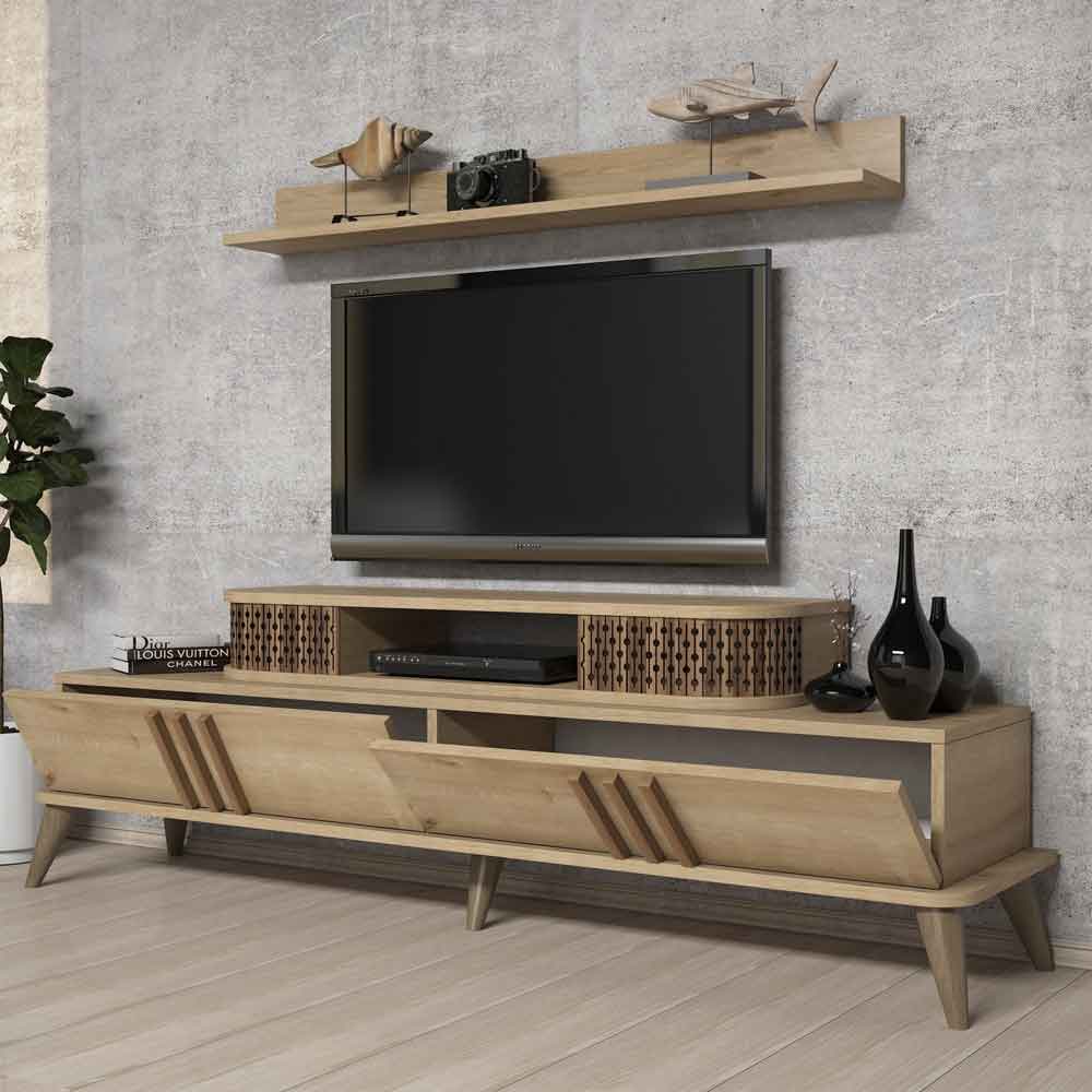 Eylul Wooden Entertainment Unit and Coffee Table Set in Oak