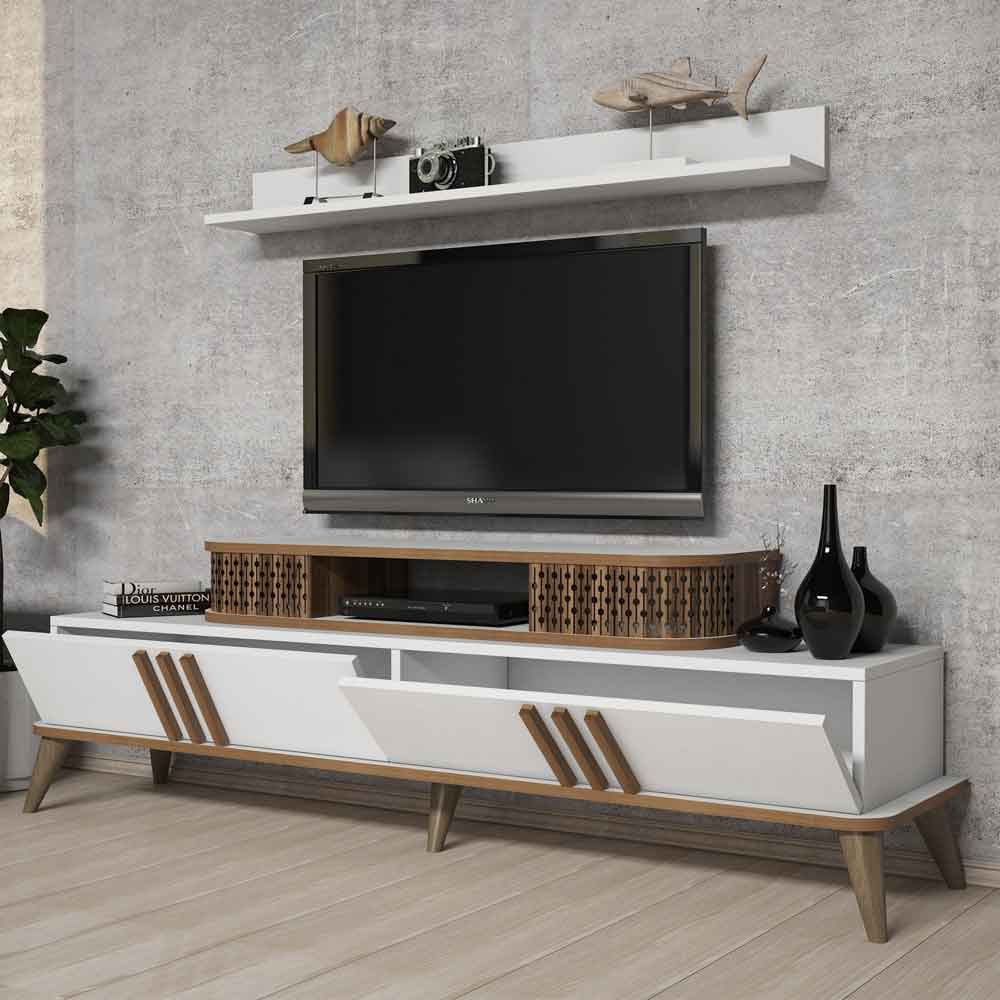 Eylul Wooden Entertainment Unit and Coffee Table Set in White