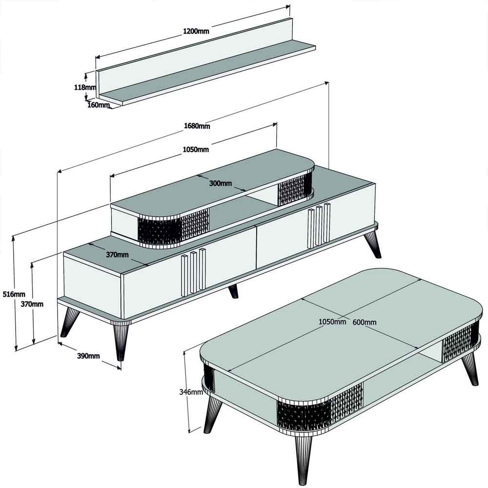 Eylul Wooden Entertainment Unit and Coffee Table Set in White