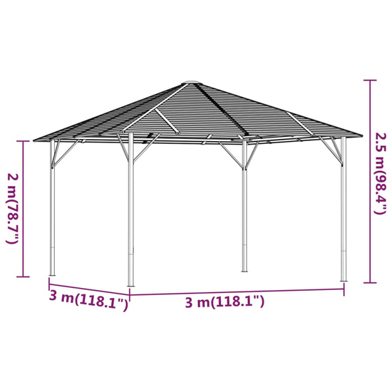 Ezra Fabric 3m x 3m Gazebo With Roof In Anthracite
