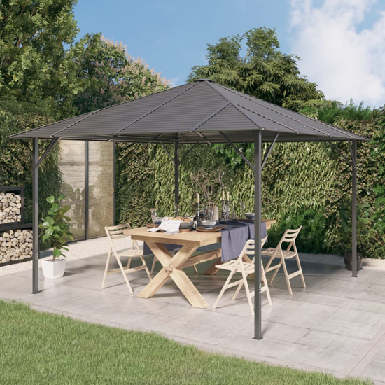 Ezra Fabric 3m x 3m Gazebo With Roof In Anthracite Furniture in Fashion