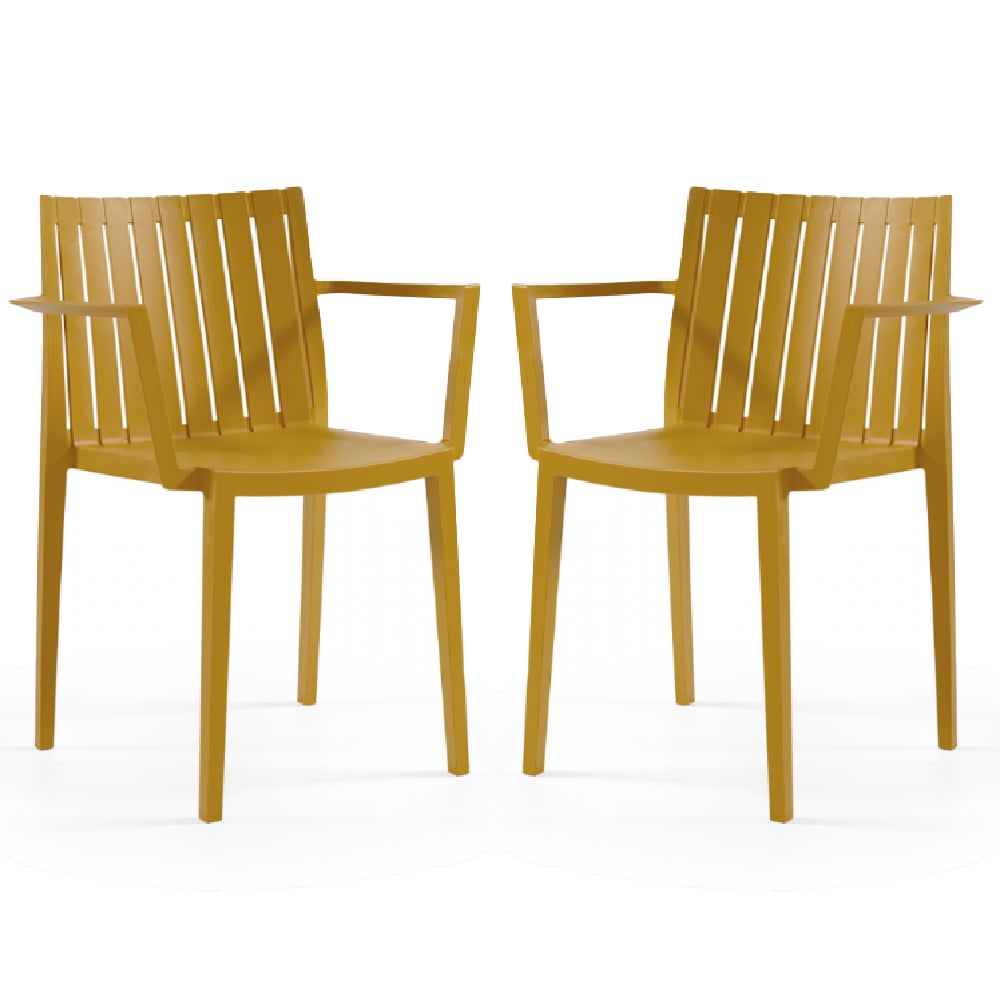 Product photograph of Ezra Mustard Polypropylene Arm Chairs In Pair from Furniture in Fashion
