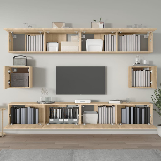 Eztli Wooden Living Room Furniture Set In Sonoma Oak