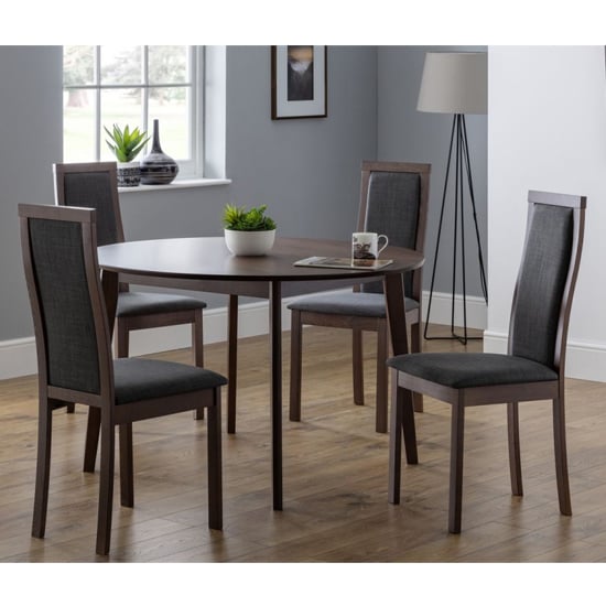 Faber Round Dining Table In Walnut With 4 Machiko Chairs