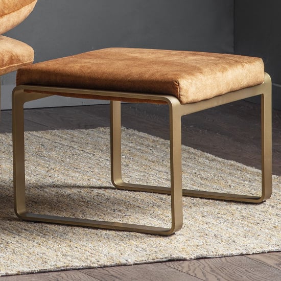 Fabian Velvet Footstool With Metal Frame In Ochre