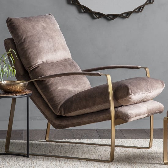 Photo of Fabian velvet lounge chaise chair with metal frame in mineral