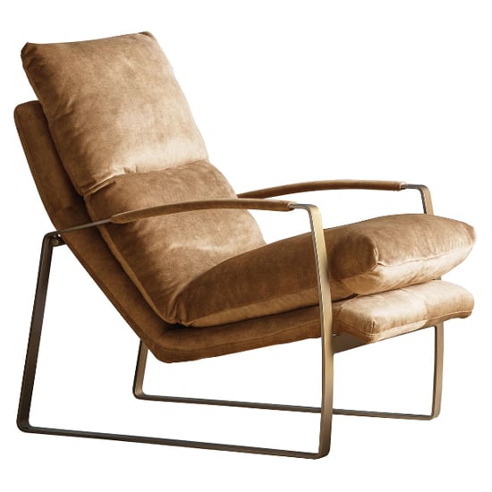 Fabian Velvet Lounge Chaise Chair With Metal Frame In Ochre