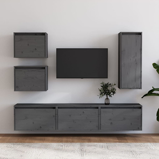 Read more about Fabiana solid pinewood entertainment unit in grey