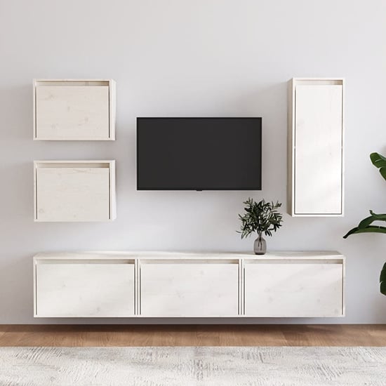 Photo of Fabiana solid pinewood entertainment unit in white
