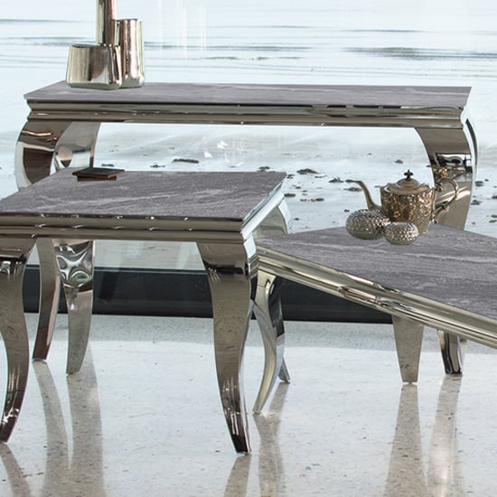 Fabiro Large Marbled Glass Console Table In Grey