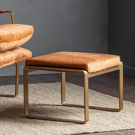 Fabien Velvet Footstool In Ochre With Metal Legs Furniture in Fashion