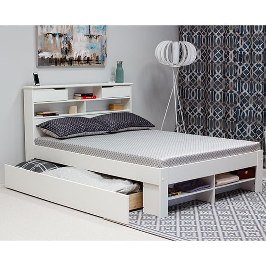 Fabio Wooden Double Bed With 2 Drawers In White_2