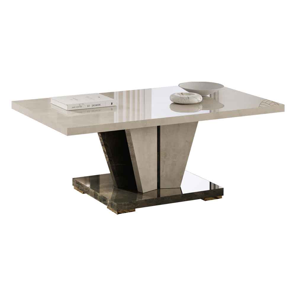 Fabio High Gloss Marble Effect Coffee Table in Warm Grey and Dark Brown