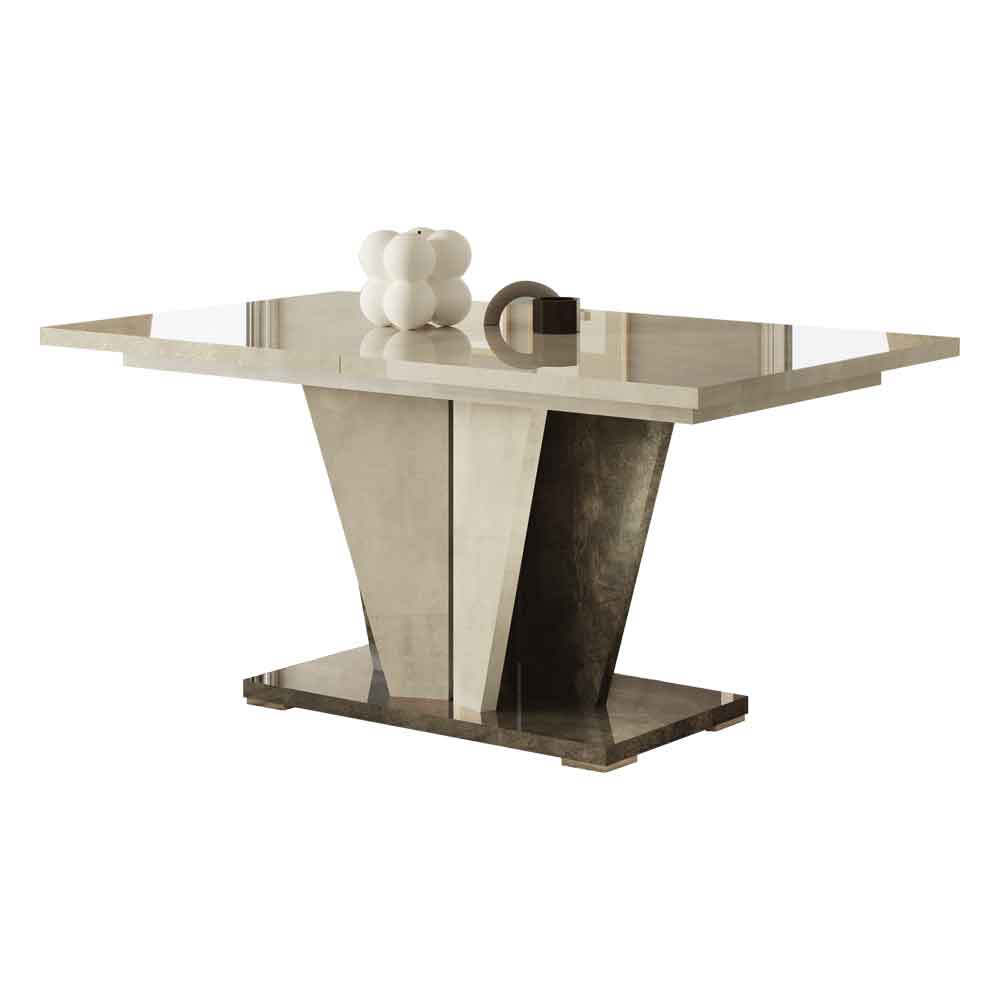 Fabio High Gloss Marble Effect Dining Table in Warm Grey and Dark Brown