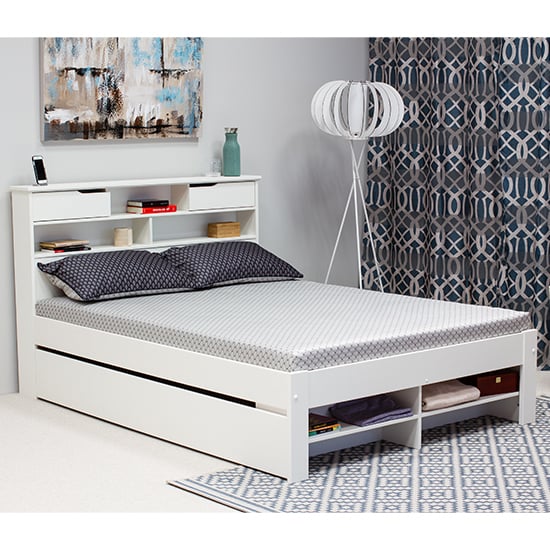 Read more about Fabio wooden king size bed with 2 drawers in white