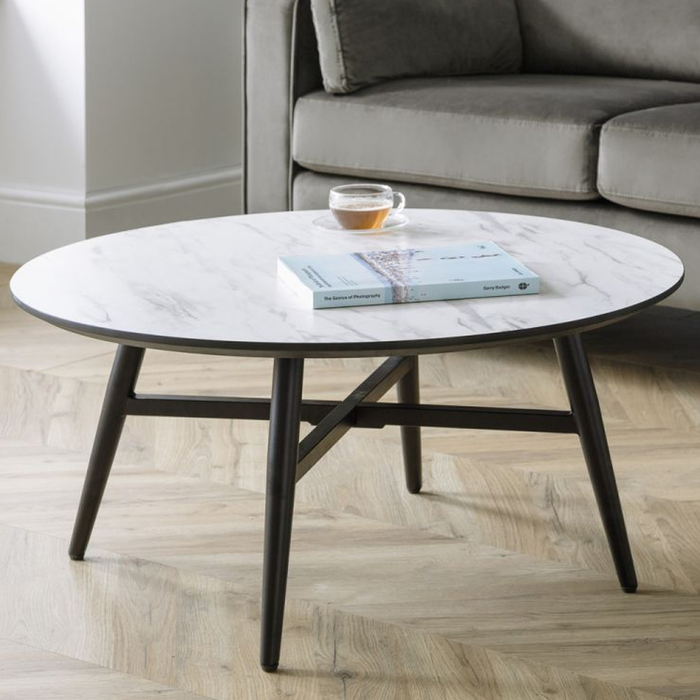 Fabiola Wooden Coffee Table In White Marble Effect