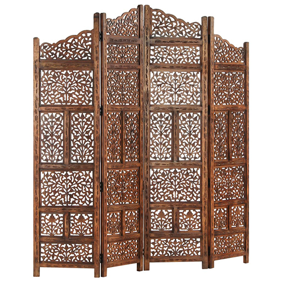 Fabre Mango Wood 4 Panels 160cm x 165cm Room Divider In Brown