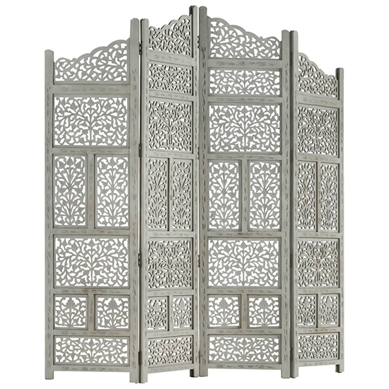 Fabre Mango Wood 4 Panels 160cm x 165cm Room Divider In Grey_3