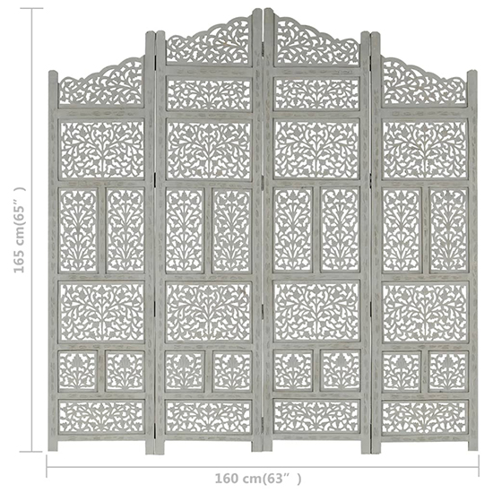 Fabre Mango Wood 4 Panels 160cm x 165cm Room Divider In Grey_6